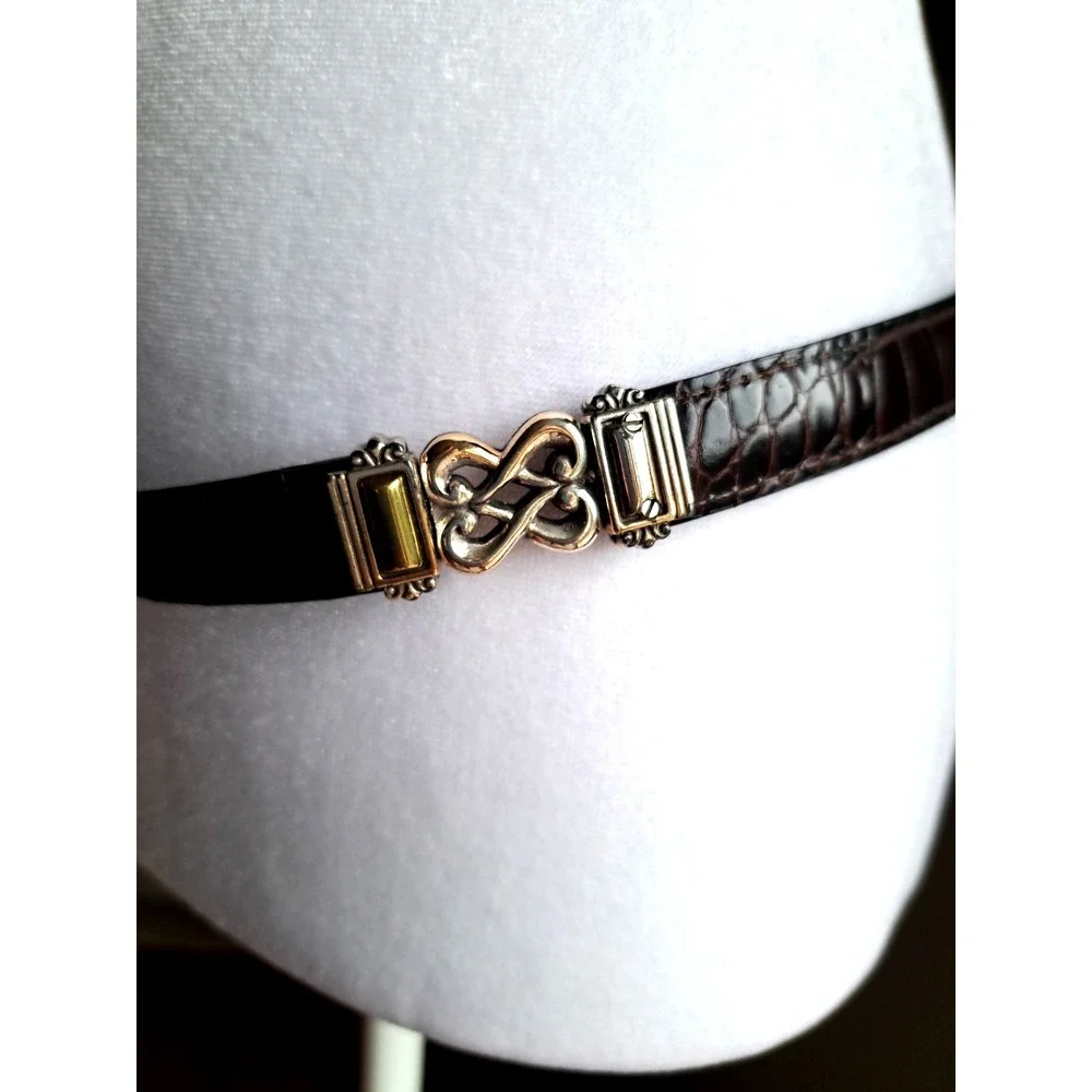 Brighton Women's Brown Belt Gold/ Silver Tone Buckle Decorative Parts L 36